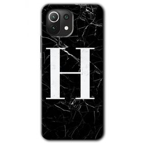 Xiaomi Mi 11 Siyah Mermer Desenli H Harfi Baskılı Uyumlu Silikon Kılıf