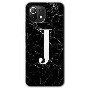 Xiaomi Mi 11 Siyah Mermer Desenli J Harfi Baskılı Uyumlu Silikon Kılıf