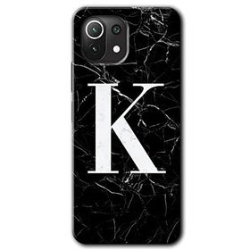 Xiaomi Mi 11 Siyah Mermer Desenli K Harfi Baskılı Uyumlu Silikon Kılıf