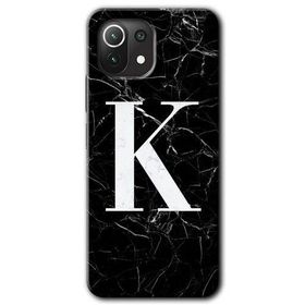 Xiaomi Mi 11 Siyah Mermer Desenli K Harfi Baskılı Uyumlu Silikon Kılıf