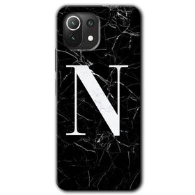 Xiaomi Mi 11 Siyah Mermer Desenli N Harfi Baskılı Uyumlu Silikon Kılıf