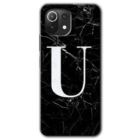 Xiaomi Mi 11 Siyah Mermer Desenli Ü Harfi Baskılı Uyumlu Silikon Kılıf