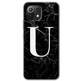 Xiaomi Mi 11 Siyah Mermer Desenli Ü Harfi Baskılı Uyumlu Silikon Kılıf