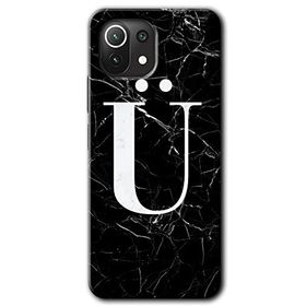 Xiaomi Mi 11 Siyah Mermer Desenli Ü Harfi Baskılı Uyumlu Silikon Kılıf
