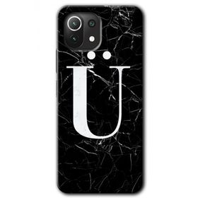 Xiaomi Mi 11 Siyah Mermer Desenli Ü Harfi Baskılı Uyumlu Silikon Kılıf