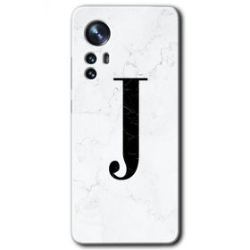 Xiaomi Mi 12 Beyaz Mermer Desenli J Harfi Baskılı Uyumlu Silikon Kılıf
