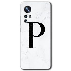 Xiaomi Mi 12 Beyaz Mermer Desenli P Harfi Baskılı Uyumlu Silikon Kılıf