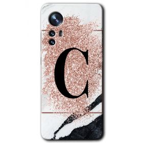 Xiaomi Mi 12 Pembe Mermer Desenli C Harfi Baskılı Uyumlu Silikon Kılıf