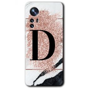 Xiaomi Mi 12 Pembe Mermer Desenli D Harfi Baskılı Uyumlu Silikon Kılıf