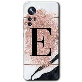 Xiaomi Mi 12 Pembe Mermer Desenli E Harfi Baskılı Uyumlu Silikon Kılıf