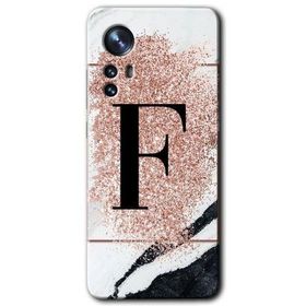 Xiaomi Mi 12 Pembe Mermer Desenli F Harfi Baskılı Uyumlu Silikon Kılıf