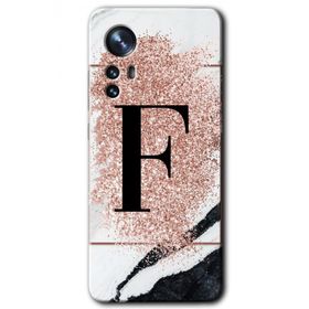 Xiaomi Mi 12 Pembe Mermer Desenli F Harfi Baskılı Uyumlu Silikon Kılıf