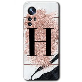 Xiaomi Mi 12 Pembe Mermer Desenli H Harfi Baskılı Uyumlu Silikon Kılıf
