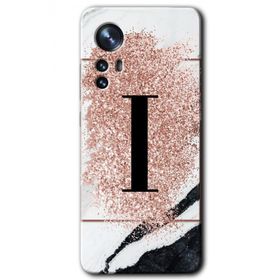 Xiaomi Mi 12 Pembe Mermer Desenli I Harfi Baskılı Uyumlu Silikon Kılıf