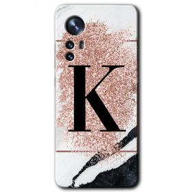 Xiaomi Mi 12 Pembe Mermer Desenli K Harfi Baskılı Uyumlu Silikon Kılıf
