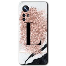 Xiaomi Mi 12 Pembe Mermer Desenli L Harfi Baskılı Uyumlu Silikon Kılıf
