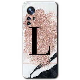 Xiaomi Mi 12 Pembe Mermer Desenli L Harfi Baskılı Uyumlu Silikon Kılıf