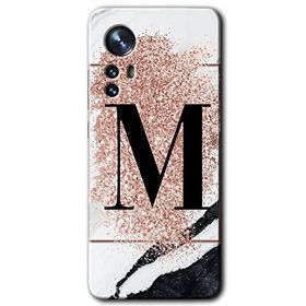 Xiaomi Mi 12 Pembe Mermer Desenli M Harfi Baskılı Uyumlu Silikon Kılıf
