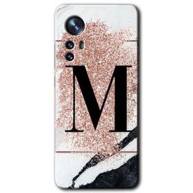 Xiaomi Mi 12 Pembe Mermer Desenli M Harfi Baskılı Uyumlu Silikon Kılıf