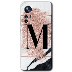Xiaomi Mi 12 Pembe Mermer Desenli M Harfi Baskılı Uyumlu Silikon Kılıf