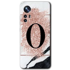 Xiaomi Mi 12 Pembe Mermer Desenli O Harfi Baskılı Uyumlu Silikon Kılıf