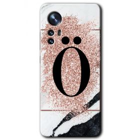 Xiaomi Mi 12 Pembe Mermer Desenli O Harfi Baskılı Uyumlu Silikon Kılıf