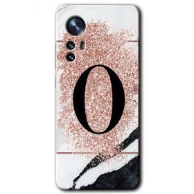 Xiaomi Mi 12 Pembe Mermer Desenli O Harfi Baskılı Uyumlu Silikon Kılıf