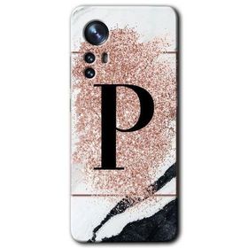 Xiaomi Mi 12 Pembe Mermer Desenli P Harfi Baskılı Uyumlu Silikon Kılıf