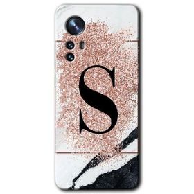 Xiaomi Mi 12 Pembe Mermer Desenli S Harfi Baskılı Uyumlu Silikon Kılıf