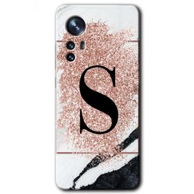 Xiaomi Mi 12 Pembe Mermer Desenli S Harfi Baskılı Uyumlu Silikon Kılıf