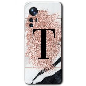 Xiaomi Mi 12 Pembe Mermer Desenli T Harfi Baskılı Uyumlu Silikon Kılıf