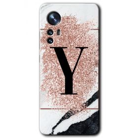 Xiaomi Mi 12 Pembe Mermer Desenli Y Harfi Baskılı Uyumlu Silikon Kılıf