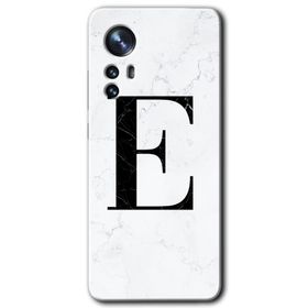 Xiaomi Mi 12 Pro Beyaz Mermer Desenli E Harfi Baskılı Uyumlu Silikon Kılıf