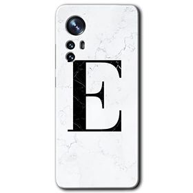 Xiaomi Mi 12 Pro Beyaz Mermer Desenli E Harfi Baskılı Uyumlu Silikon Kılıf