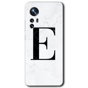 Xiaomi Mi 12 Pro Beyaz Mermer Desenli E Harfi Baskılı Uyumlu Silikon Kılıf