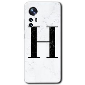 Xiaomi Mi 12 Pro Beyaz Mermer Desenli H Harfi Baskılı Uyumlu Silikon Kılıf
