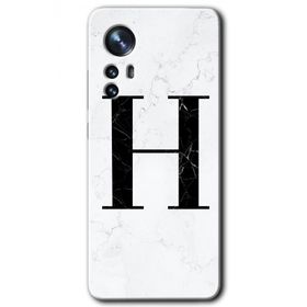 Xiaomi Mi 12 Pro Beyaz Mermer Desenli H Harfi Baskılı Uyumlu Silikon Kılıf
