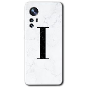 Xiaomi Mi 12 Pro Beyaz Mermer Desenli İ Harfi Baskılı Uyumlu Silikon Kılıf