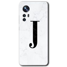 Xiaomi Mi 12 Pro Beyaz Mermer Desenli J Harfi Baskılı Uyumlu Silikon Kılıf