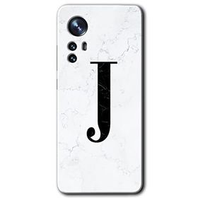 Xiaomi Mi 12 Pro Beyaz Mermer Desenli J Harfi Baskılı Uyumlu Silikon Kılıf