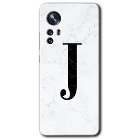 Xiaomi Mi 12 Pro Beyaz Mermer Desenli J Harfi Baskılı Uyumlu Silikon Kılıf