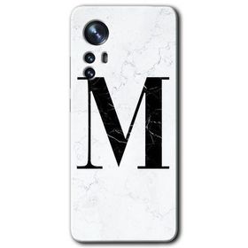 Xiaomi Mi 12 Pro Beyaz Mermer Desenli M Harfi Baskılı Uyumlu Silikon Kılıf