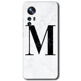 Xiaomi Mi 12 Pro Beyaz Mermer Desenli M Harfi Baskılı Uyumlu Silikon Kılıf