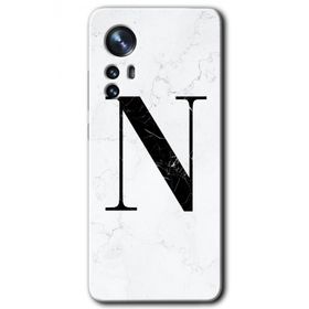 Xiaomi Mi 12 Pro Beyaz Mermer Desenli N Harfi Baskılı Uyumlu Silikon Kılıf