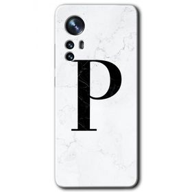 Xiaomi Mi 12 Pro Beyaz Mermer Desenli P Harfi Baskılı Uyumlu Silikon Kılıf