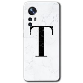 Xiaomi Mi 12 Pro Beyaz Mermer Desenli T Harfi Baskılı Uyumlu Silikon Kılıf