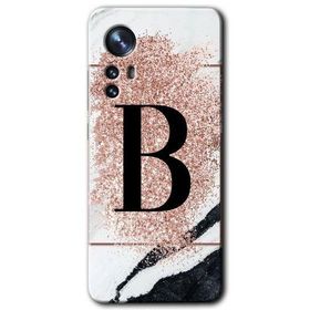 Xiaomi Mi 12 Pro Pembe Mermer Desenli B Harfi Baskılı Uyumlu Silikon Kılıf