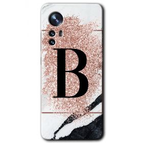 Xiaomi Mi 12 Pro Pembe Mermer Desenli B Harfi Baskılı Uyumlu Silikon Kılıf
