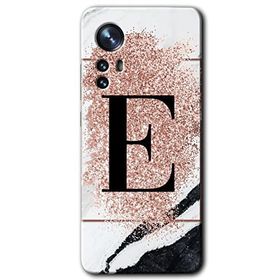Xiaomi Mi 12 Pro Pembe Mermer Desenli E Harfi Baskılı Uyumlu Silikon Kılıf