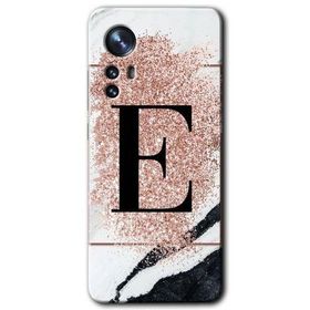 Xiaomi Mi 12 Pro Pembe Mermer Desenli E Harfi Baskılı Uyumlu Silikon Kılıf